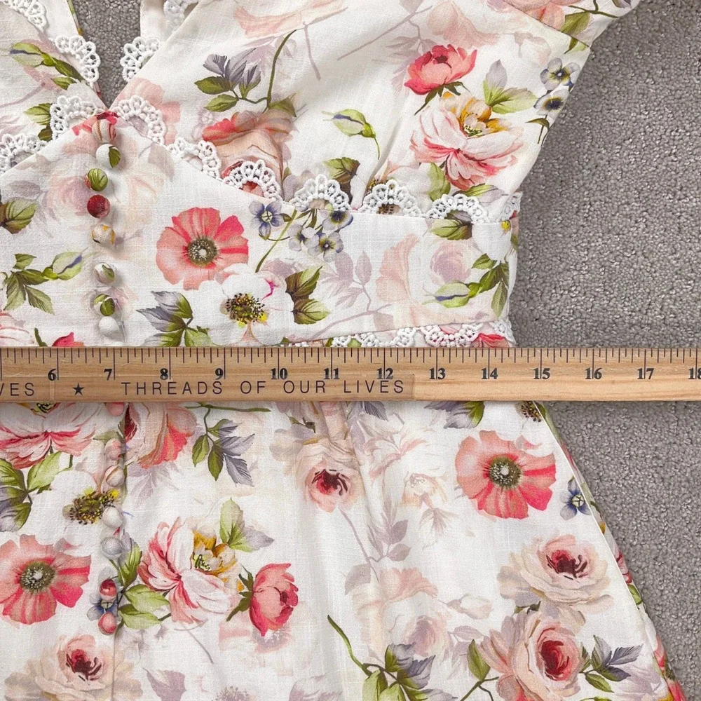 Luxxel Romper Women Medium White Pink Floral Sweetheart Whimsy Fairy‎ Romantic